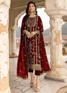 Maroon Georgette Embroidered Narrow Straight Pant Suit