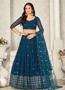 Blue umbrella lehenga with silver embroidery and sequins