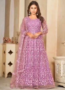 Net embroidered Anarkali suit party wear with elegant detailing
