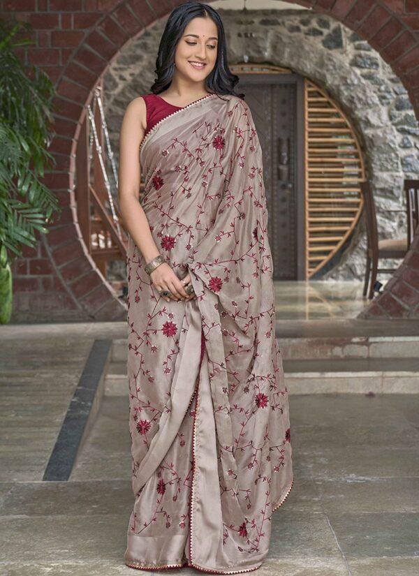 Elegant Grey Faux Georgette Saree wedding festive wear