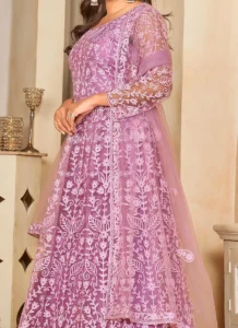 Net embroidered Anarkali suit party side view