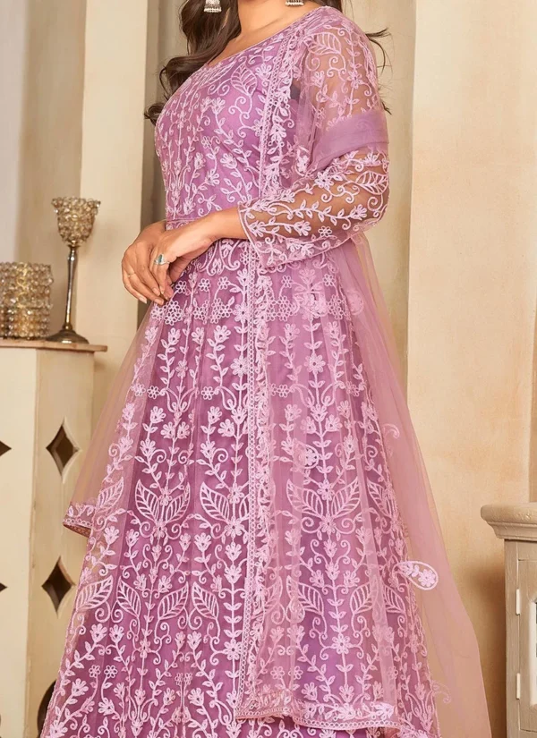 Net embroidered Anarkali suit party side view